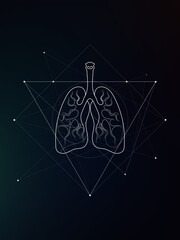 Minimal lungs and respiratory system illustration on gradient. Human lungs anatomy. Futuristic medical scientific vector clipart.