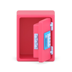 Open empty 3d safe. Secure pink vault for cash and jewelry