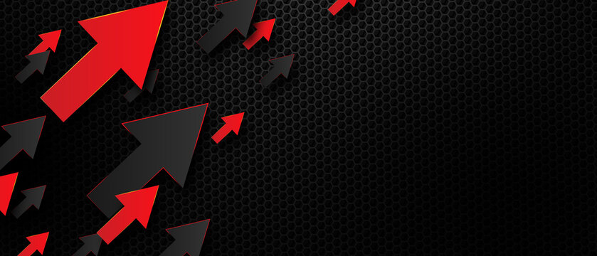  Diagonal Arrows Red And Black Color Dynamic Overlap On Metal Abstract Background With Copy Space