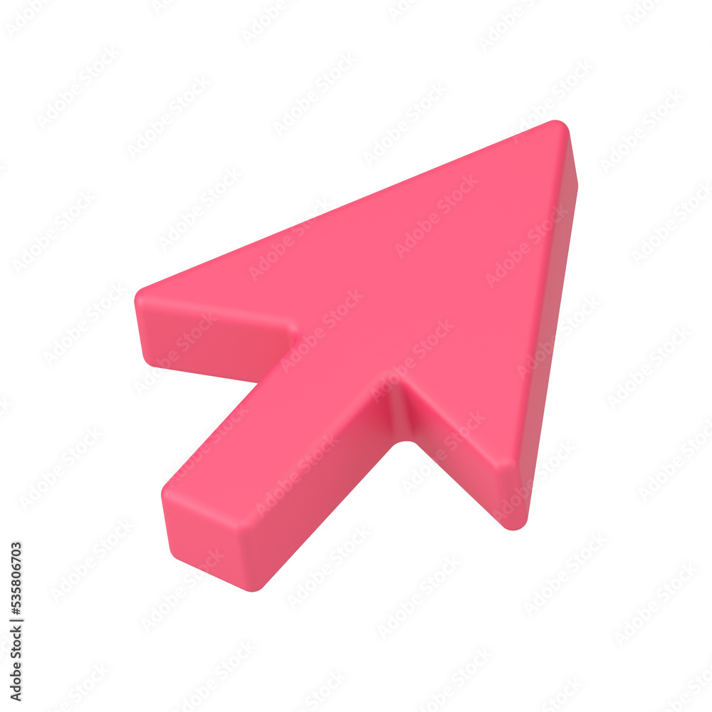 Poster pink web arrow 3d. pointer volumetric mouse cursor for website