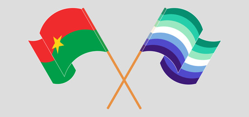 Crossed and waving flags of Burkina Faso and gay men pride