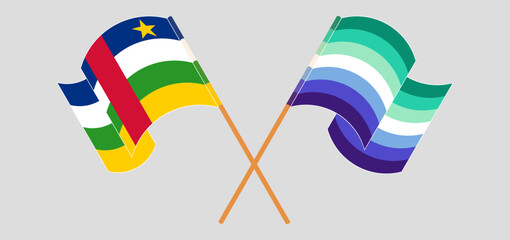 Crossed and waving flags of Central African Republic and gay men pride