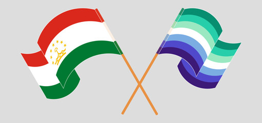 Crossed and waving flags of Tajikistan and gay men pride