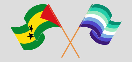 Crossed and waving flags of Sao Tome and Principe and gay men pride