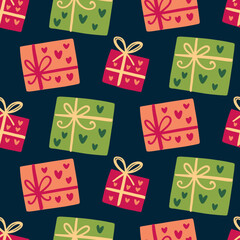 Gift box with ribbon Christmas seamless pattern