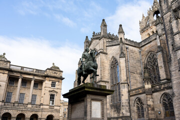 Fototapeta na wymiar St Egidio's Cathedral is the principal place of worship of the Church of Scotland in Edinburgh, located in the center of the Royal Mile