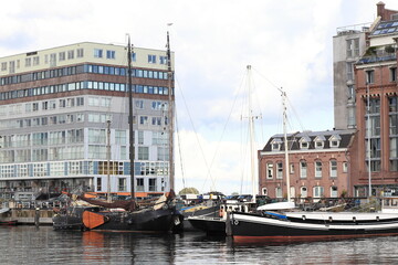 Amsterdam Silodam View with Modern and Historic Buildings and Boats, Netherlands