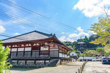 NARA, JAPAN - SEP 14, 2022: Hondo or Mandara-do (Main Mandala Hall) of the Taima-dera Temple,...