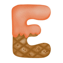Orange Ice Cream Watercolor Hand Drawn Alphabet E