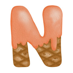 Ice Cream Watercolor Hand Drawn Alphabet N