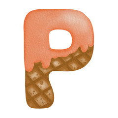 Orange Ice Cream Watercolor Hand Drawn Alphabet P