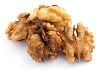 Walnut kernels on a white background