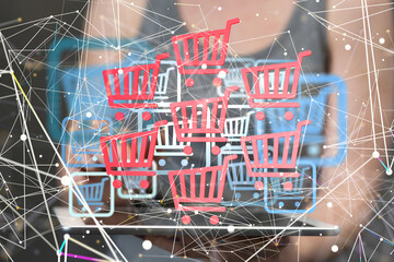 Shopping cart on digital tablet. Shopping online concept..