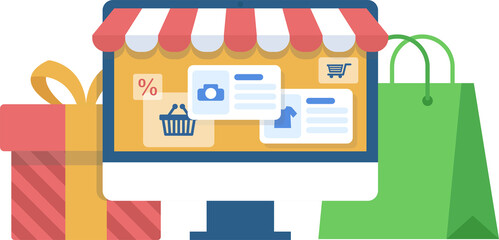 Online Shopping,Online Marketing vector illustration. Internet business process,Mobile marketing , e-marketing