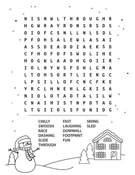 Snow Day Word Search Activity Page. High quality photo. An 8.5 by 11 page ready for printing.