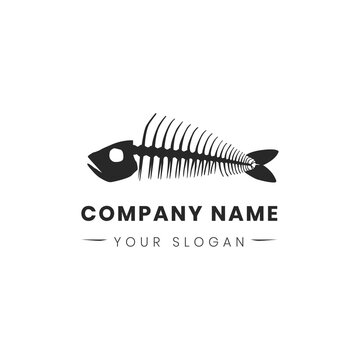 Logo for the company with the image of fish or bones. Flat silhouette sign for business. Illustration