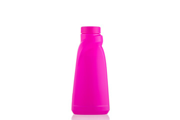 Pink fabric softener. 
Plastic detergent container on white background.
Fabric conditioner isolated on white background.