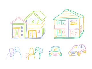 Fototapeta na wymiar Housing and family Simple and cheerful hand-drawn illustration set / 住宅と家族 シンプルで明るい 手描きイラストセット