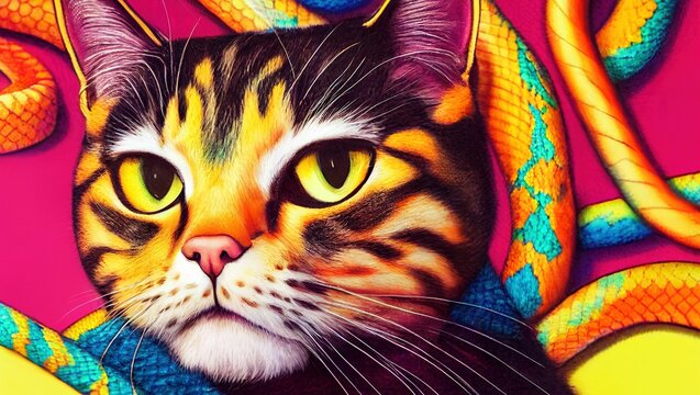 3D rendering of a European cat isolated on the colorful background
