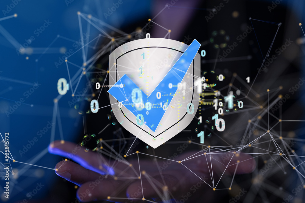Poster Cybersecurity and information or network protection. Future technology web