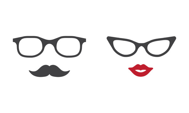 Glasses, lips and mustache, vector, icon.