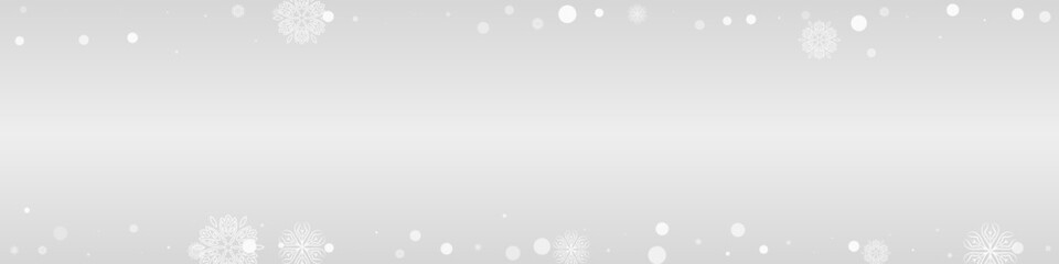 White Snowflake Vector Grey Panoramic Background.