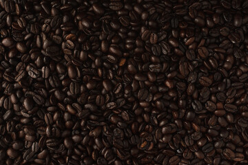Large quantity of coffe beans in flat lay image