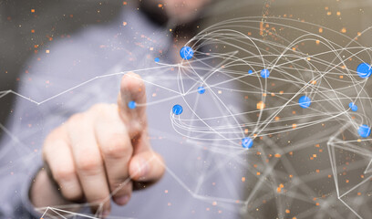 Global network. Blockchain. 3D illustration. Neural networks and artificial intelligence. Abstract