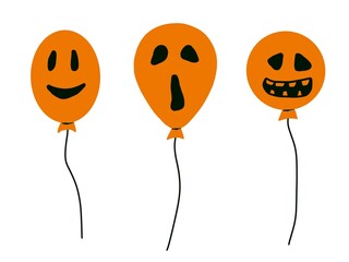 Orange Halloween balloons. Isolated on white background. Design element for invitation o greeting card