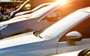 Fototapeta premium Defocused blur of cars parking in a row
