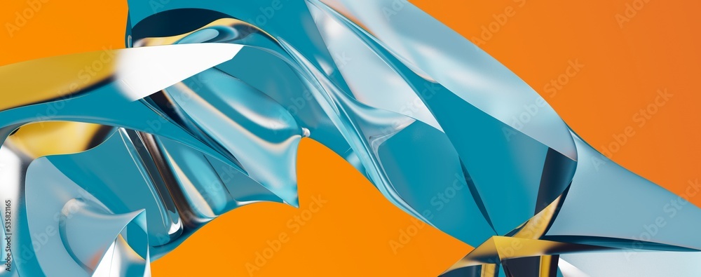 Aufkleber 3D render abstract background of smooth lines of spline blue waves