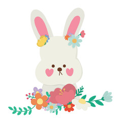 Cute White Rabbit With Flowers