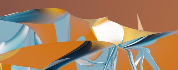 3D render abstract background of smooth lines of spline blue waves