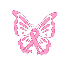 Pink Ribbon With Butterfly Wings