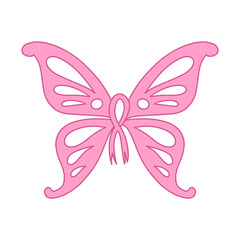 Pink Ribbon With Butterfly Wings