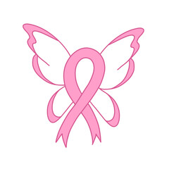 Pink Ribbon With Butterfly Wings