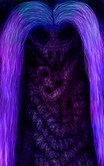 Caring in neon lights, absorption, siamese twin, alien, digital painting