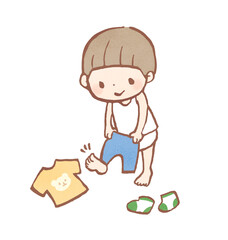 自分でお着替えする子どものイラスト