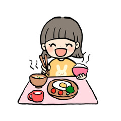 美味しそうにご飯を食べる子どものイラスト