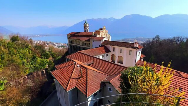 Alpine scenery and Madonna del Sasso Sanctuary, Orselina, Switzerland
