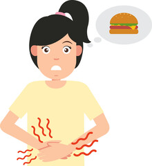 Woman hold her stomach because she feel hungry