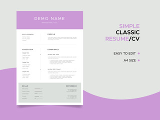 Resume template. Cv professional or designer jobs resumes. Work in best corporate. Professional job hiring list, business work hr interview document vector illustration