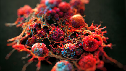 Abstract cancer cells on the surface. Close-up image Abstract AI gen art