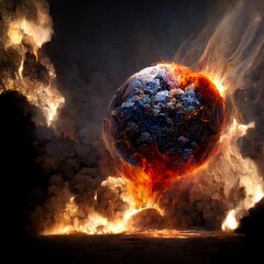 Earth like planet in flames