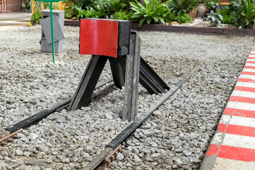 Train stopper or Train bumper installed on track for break. Train stopper for stop train running...