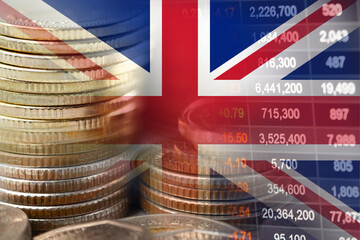 Stock market investment trading financial, coin and United Kingdom flag or Forex for analyze profit...