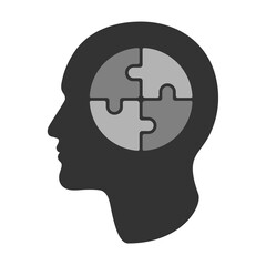 Profile men with jigsaw puzzle graphic icon. Psychology sign isolated on white background. Mental health symbol. Vector illustration