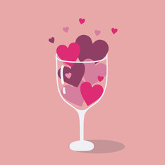 glass of wine with hearts