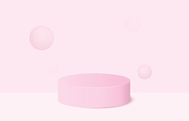 pink realistic 3d cylinder pedestal podium with pastel backdrop. Abstract vector rendering geometric platform. Product display presentation. minimal scene.