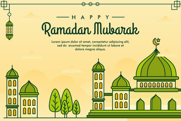 line art Illustrated ramadan mubarak banner background design template